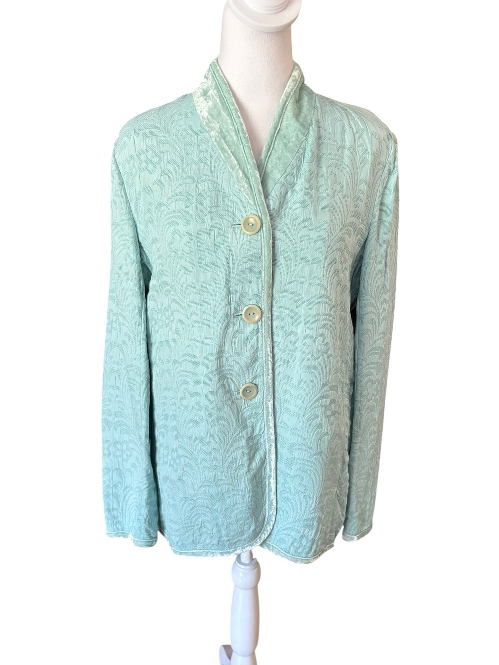 J Jill Silk Woven Velvet Blazer Jacket Womens Size XS Blue Green